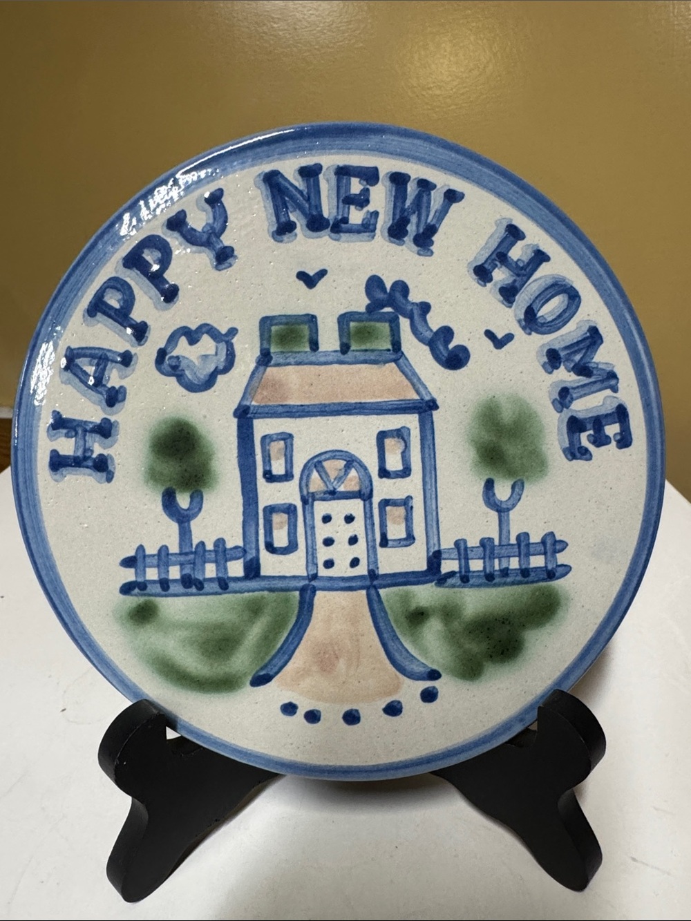M.A. Hadley ~ HAPPY NEW HOME ~ Trivet Hand Painted 6.5” Pottery SIGNED